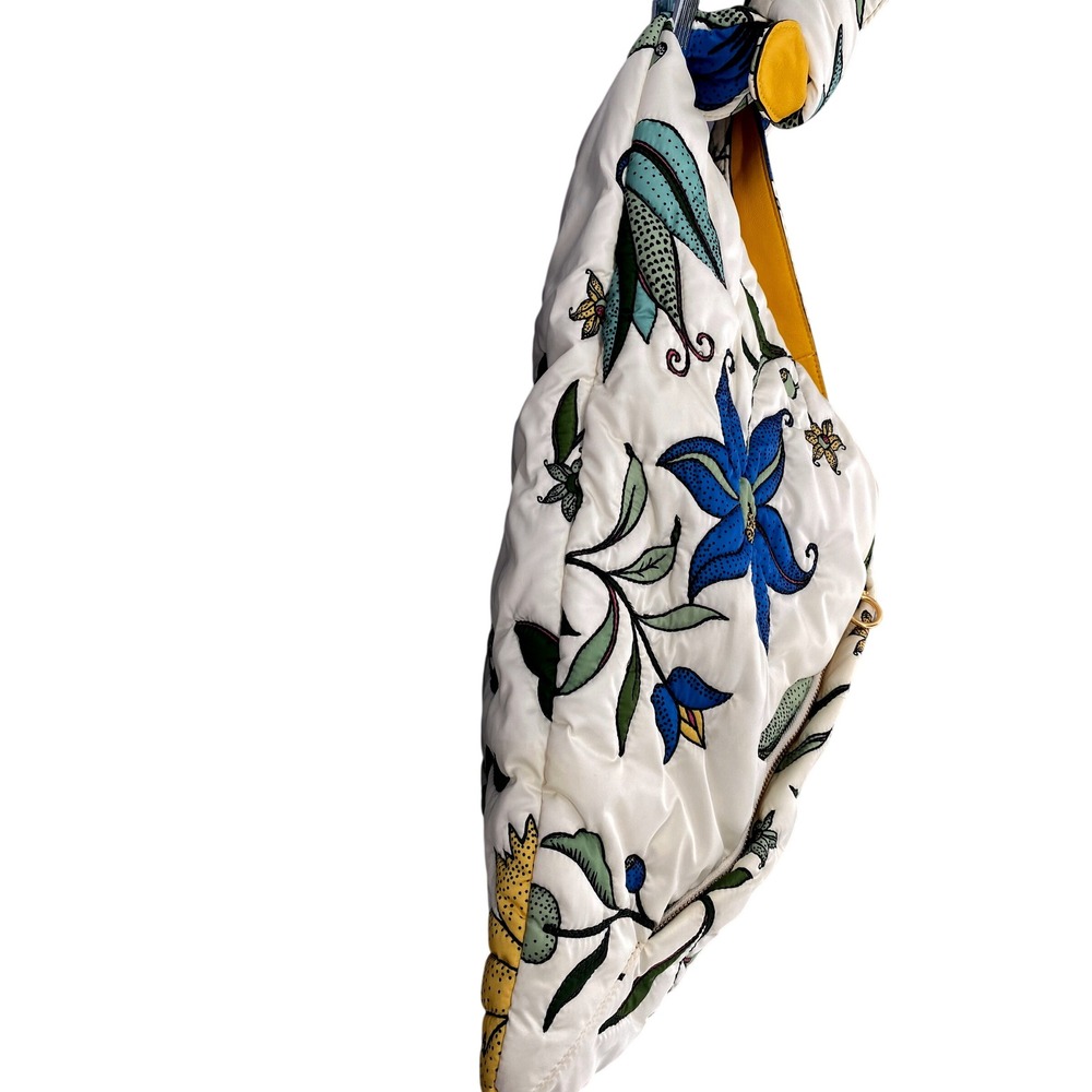 Tory Burch Zoe Tie Bag Floral Quilted Padded Hobo Shoulder Bag Yellow White - Picture 10 of 13